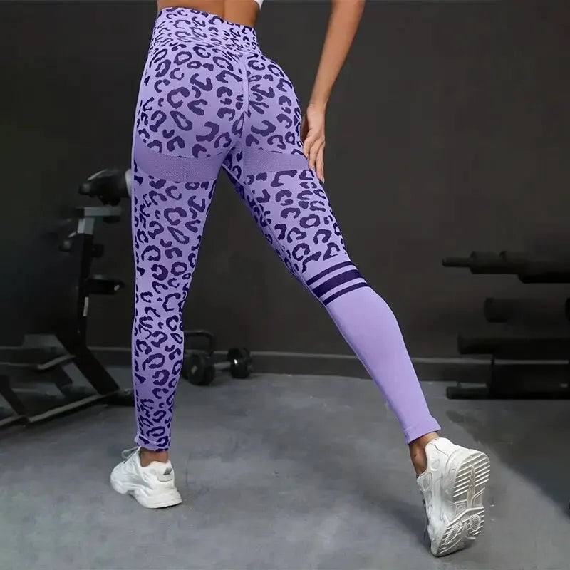 Yoga 9 Minute Pants High Waist Belly Stretch Tights/Leopard Print Seamless Quick Drying Fitness Pants