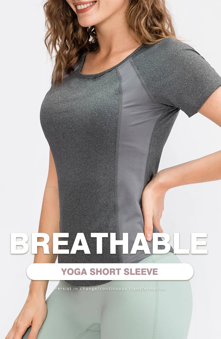 Women Yoga Tops Breathable Sport Fitness Workout/Running Yoga Top Quick Dry Short Sleeve Gym T Shirt