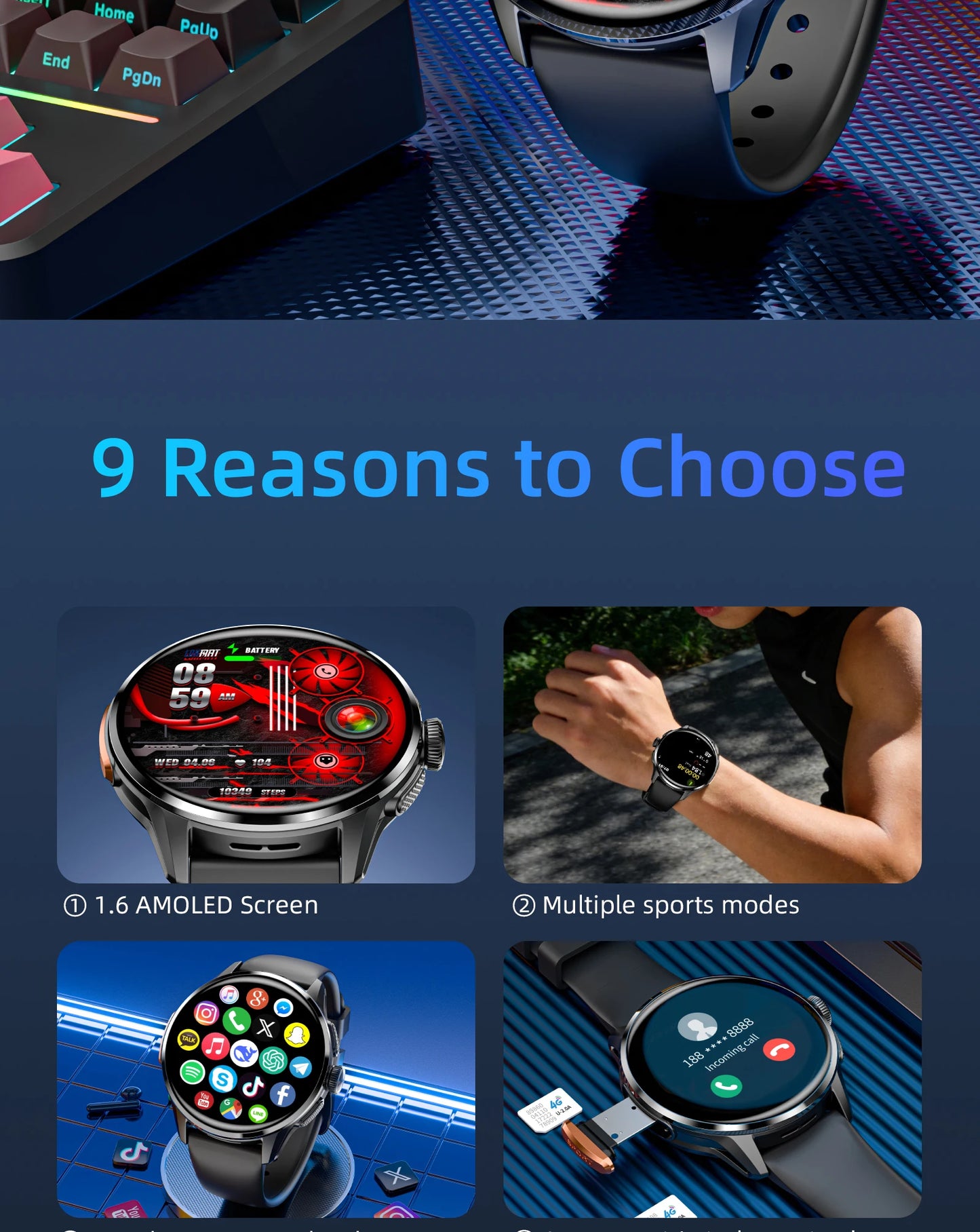 LOKMAT APPLLP 3 Android Smart Watch Amoled Round Screen/Retaining Camera Wifi 4G Watch Phone App Download with Quick Charging