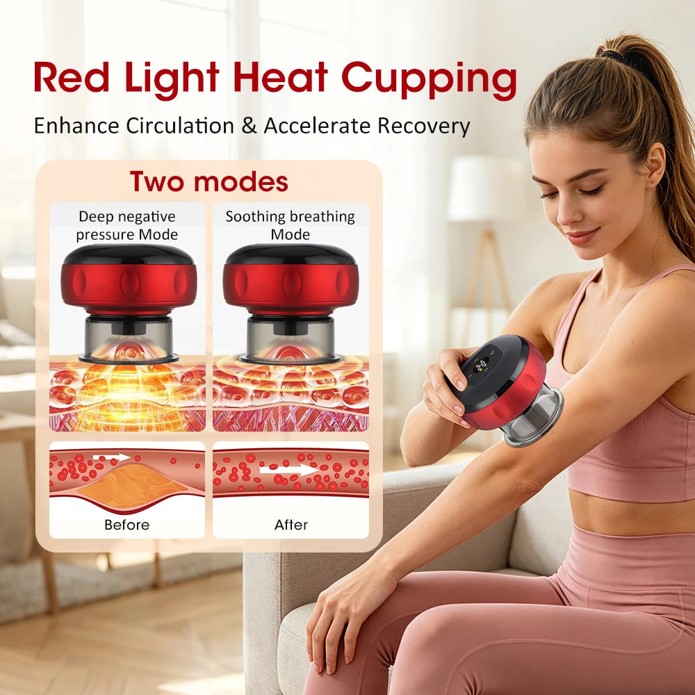 Intelligent Vacuum Cupping Massager 12 Gear Heating Body Gua/Sha Back Neck Arm Cupping Massager LCD Display USB Charging