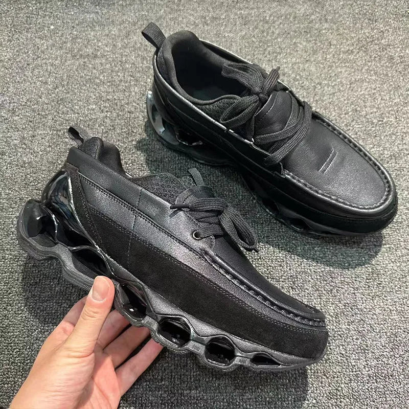 New Spring Summer Casual Leather Shoes Korean Style Round Toe/Lace Up Elevator Sole Minimalist Elegant Fashion Footwear