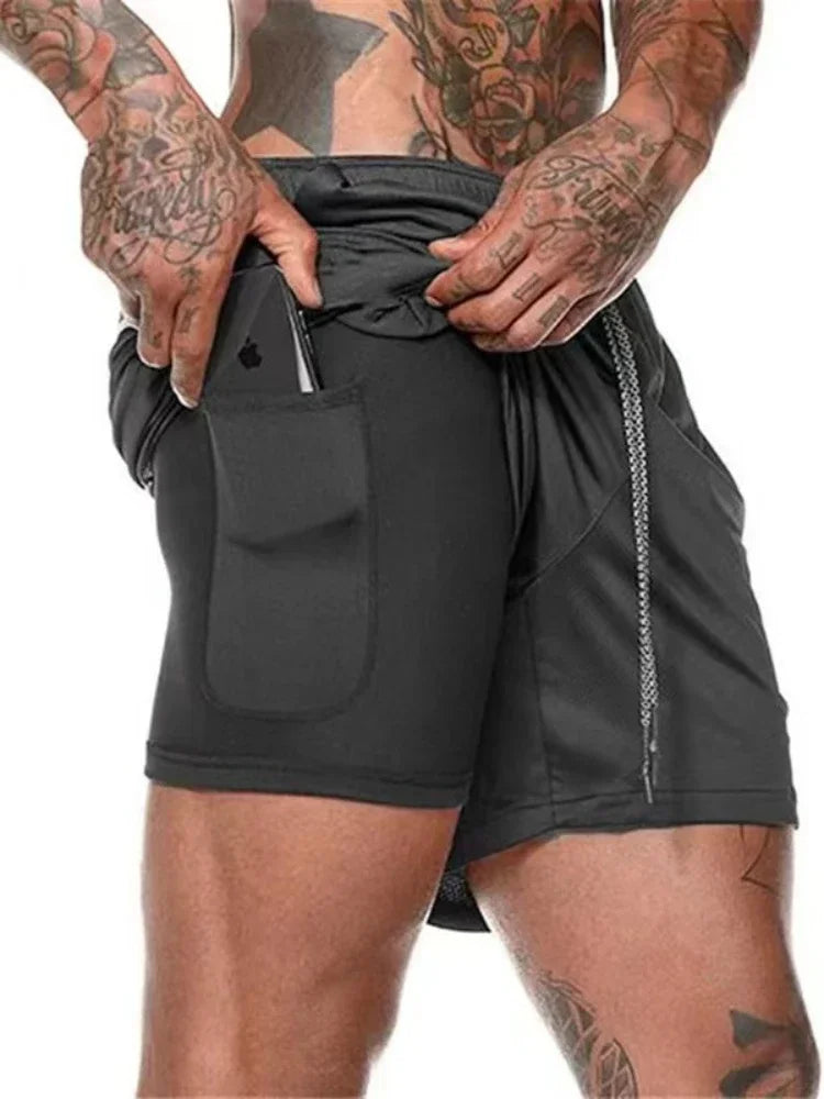 Running Shorts Men Gym Sports Shorts 2 In 1 Quick Dry Workout Training/Gym Fitness Jogging Short Pants Summer Men Shorts