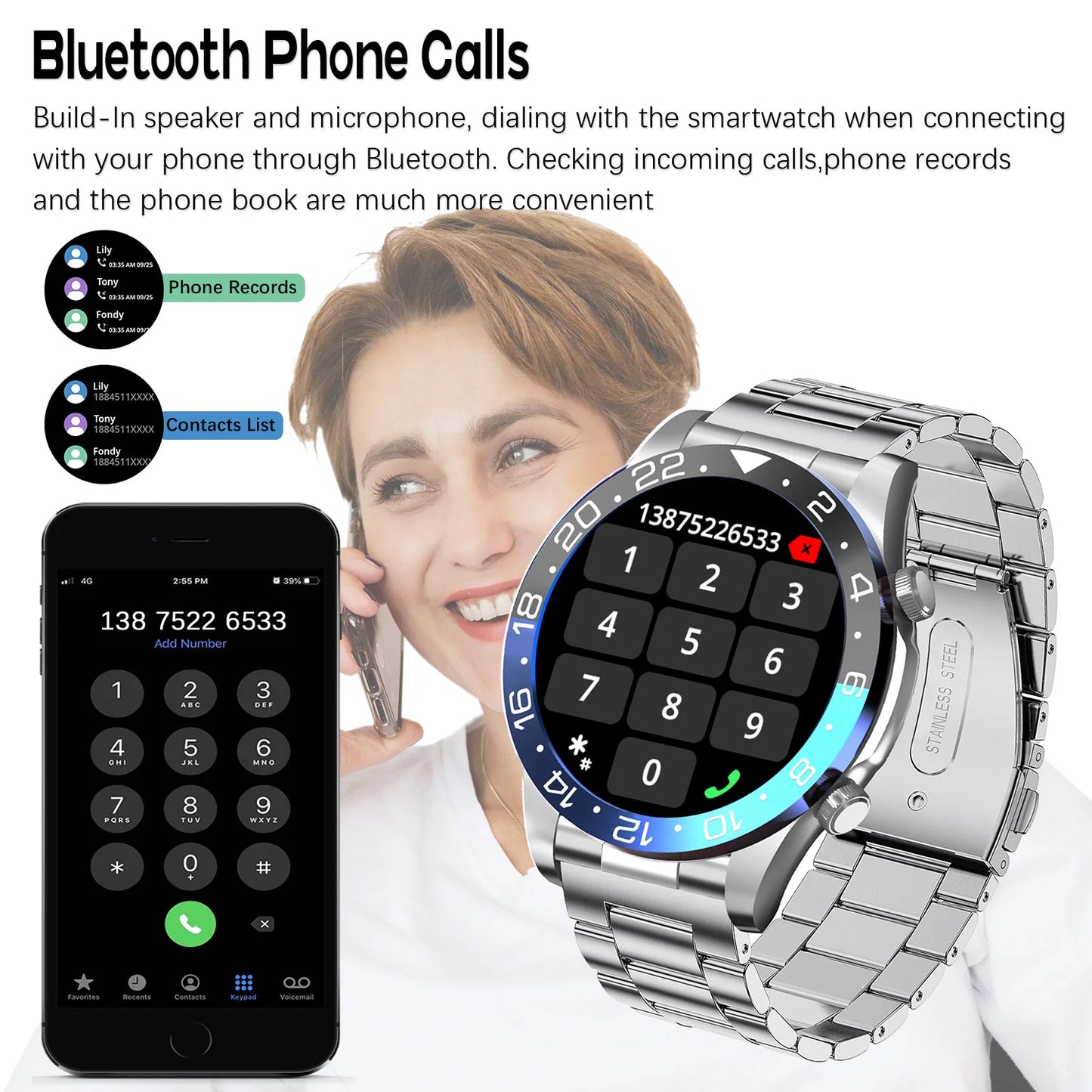 Smart Watch Men 1.43 Inch HD AMOLED Screen Bluetooth Call Fitness Watch/Heart Rate Sleep Monitoring Smartwatch