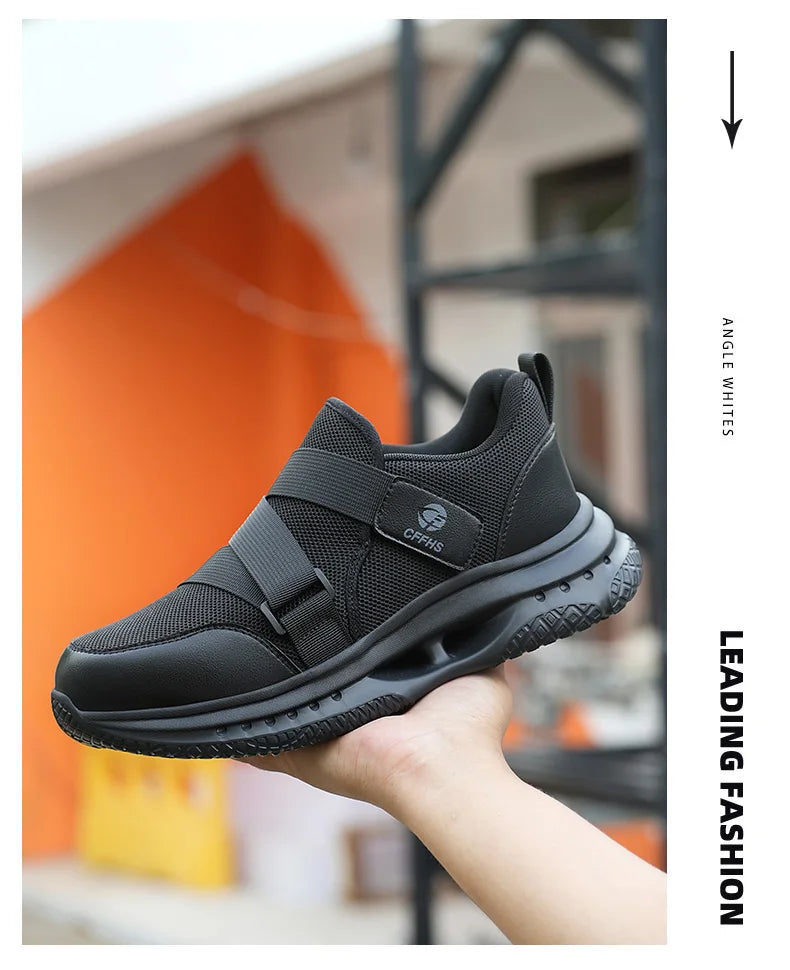 Velcro-Fastened Men's Breathable Casual/Work Safety Shoes with Impact and Puncture Resistance