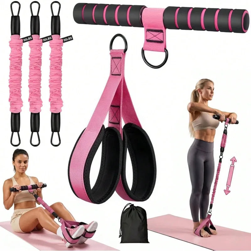 Upgrade Multifunction Pedal Resistance Band Workout Set/Elastic Pull Rope with Handles Door Anchor & Foot Loops