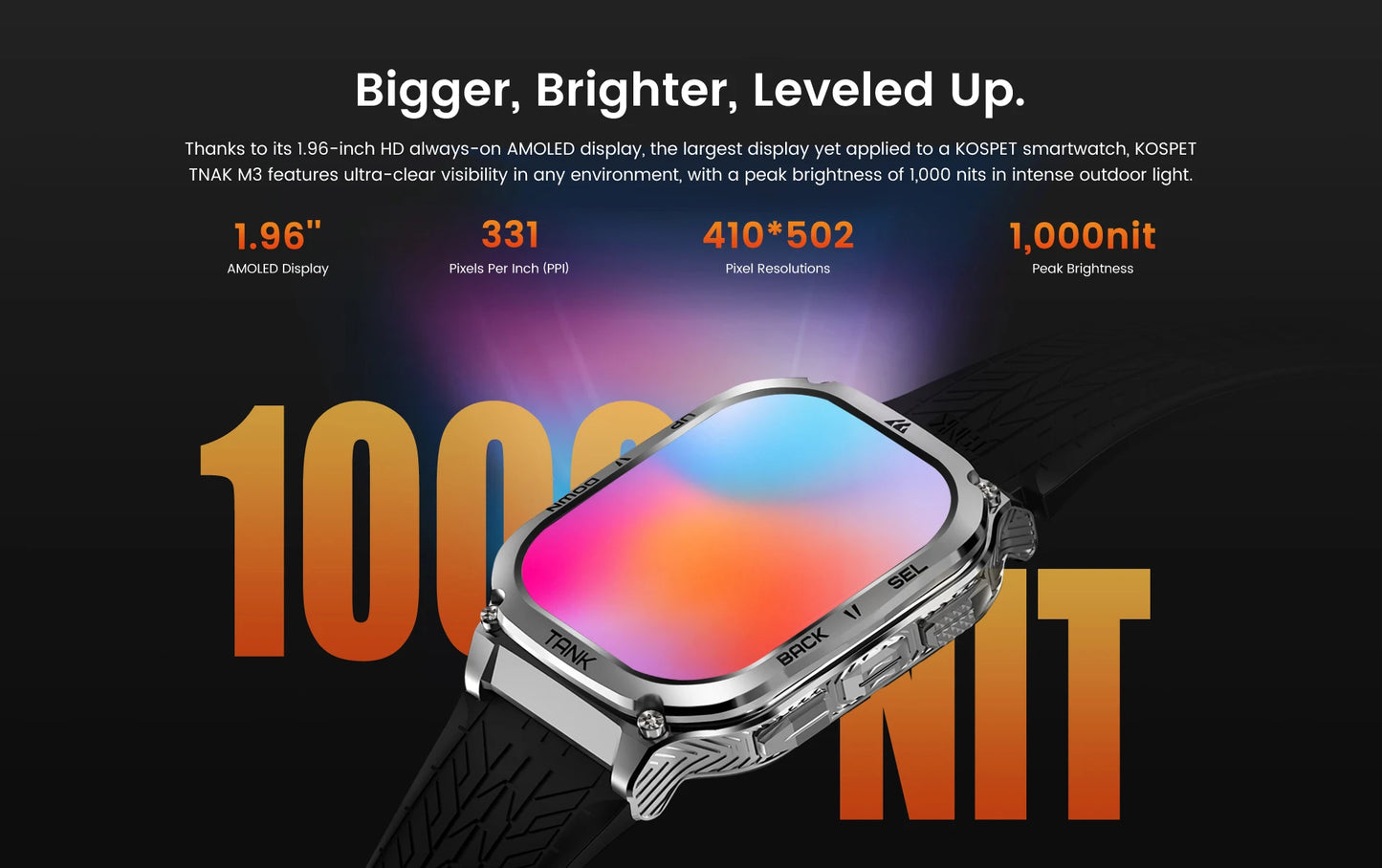 Original KOSPET TANK M3 Smart Watches For Men Smartwatch/480mAh Electronic Digital Fitness AMOLED AOD Bluetooth Watches