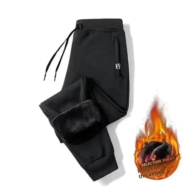 Men's Autumn/Winter Fleece-Lined and Thickened Sweatpants/Versatile Casual Straight-Leg Pants Loose-Fitzip U pocket Solid Color