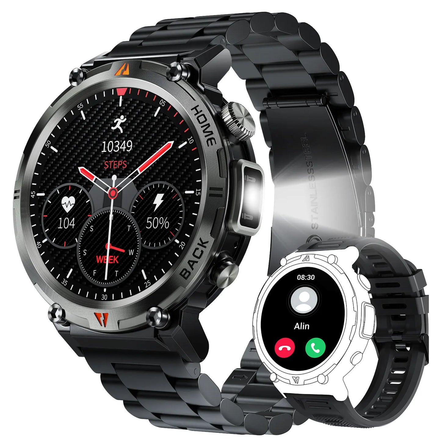 EIGIIS New KE3 Bluetooth Call Smart Watch Full Touch Screen/Health Monitor Clock With Flashlight  For IOS Android