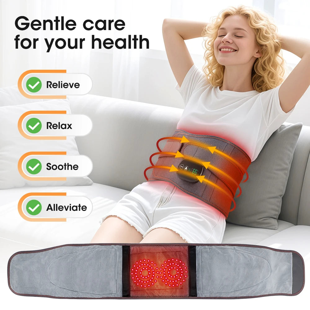 Cordless Heated Waist Massager Belt with Vibration 3-Level Adjustable/Heat & Massage Intensity Rechargeable Lumbar Heating Pad