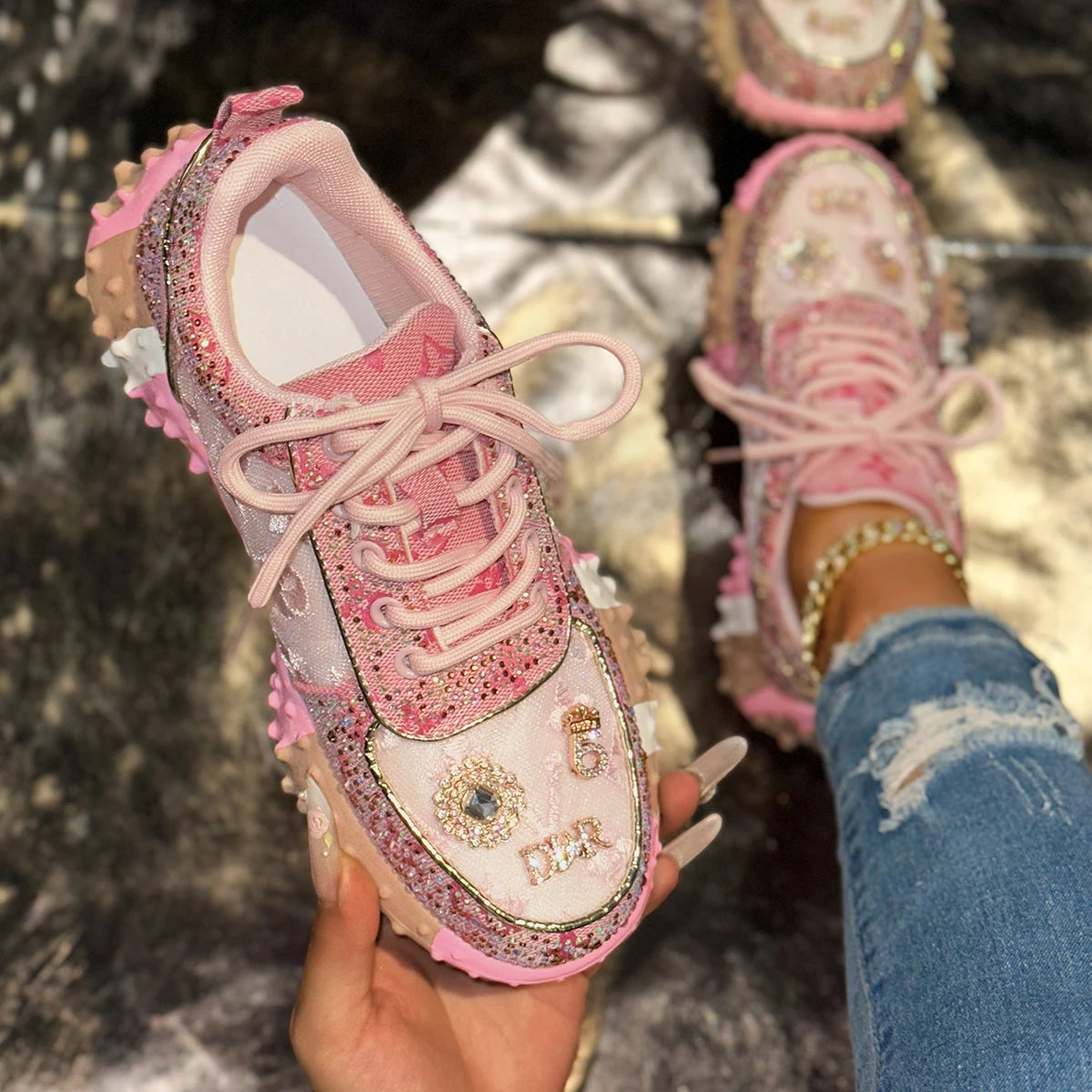 Women's Casual Sneakers Fashion Luxury Rhinestone Ladies Shoes/New Outdoor Platform Female Sports Shoes