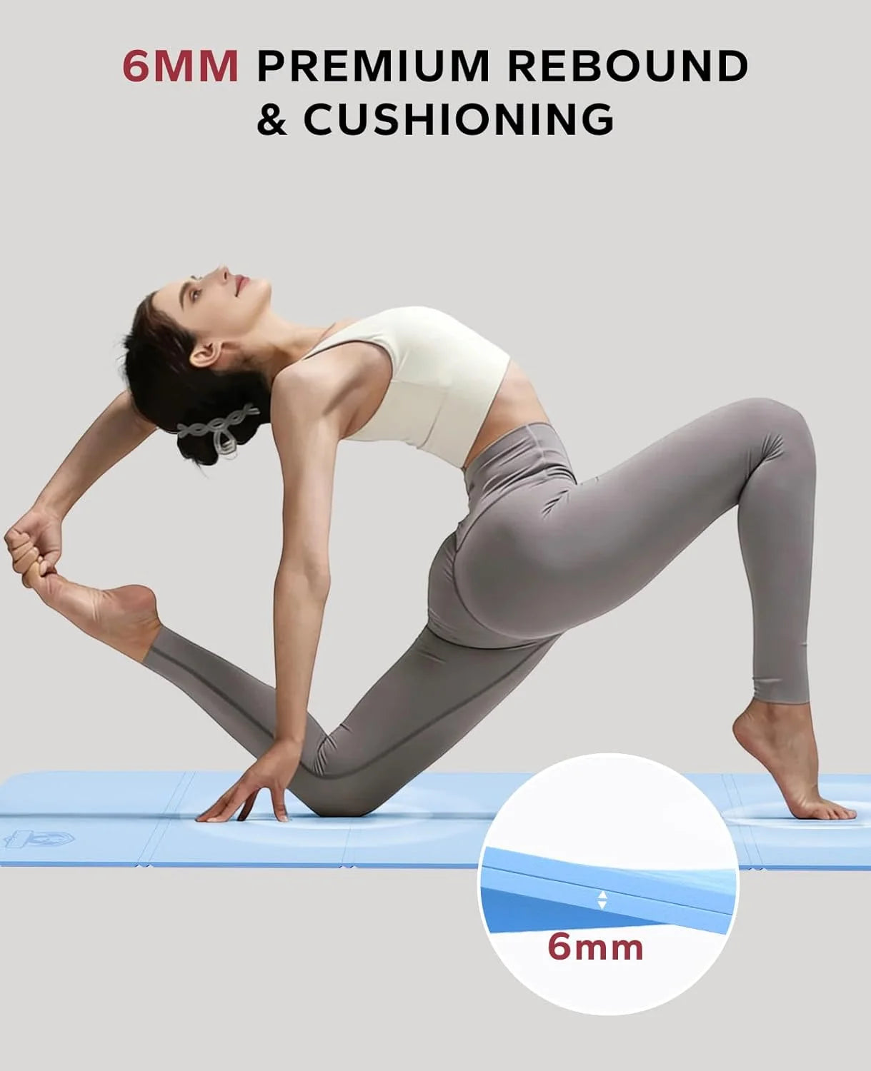 HAPBEAR Foldable Yoga Mat - 72"x24"x0.24" (6mm), Non-Slip/TPE Exercise Mat for Home Workout Yoga Pilates Stretching