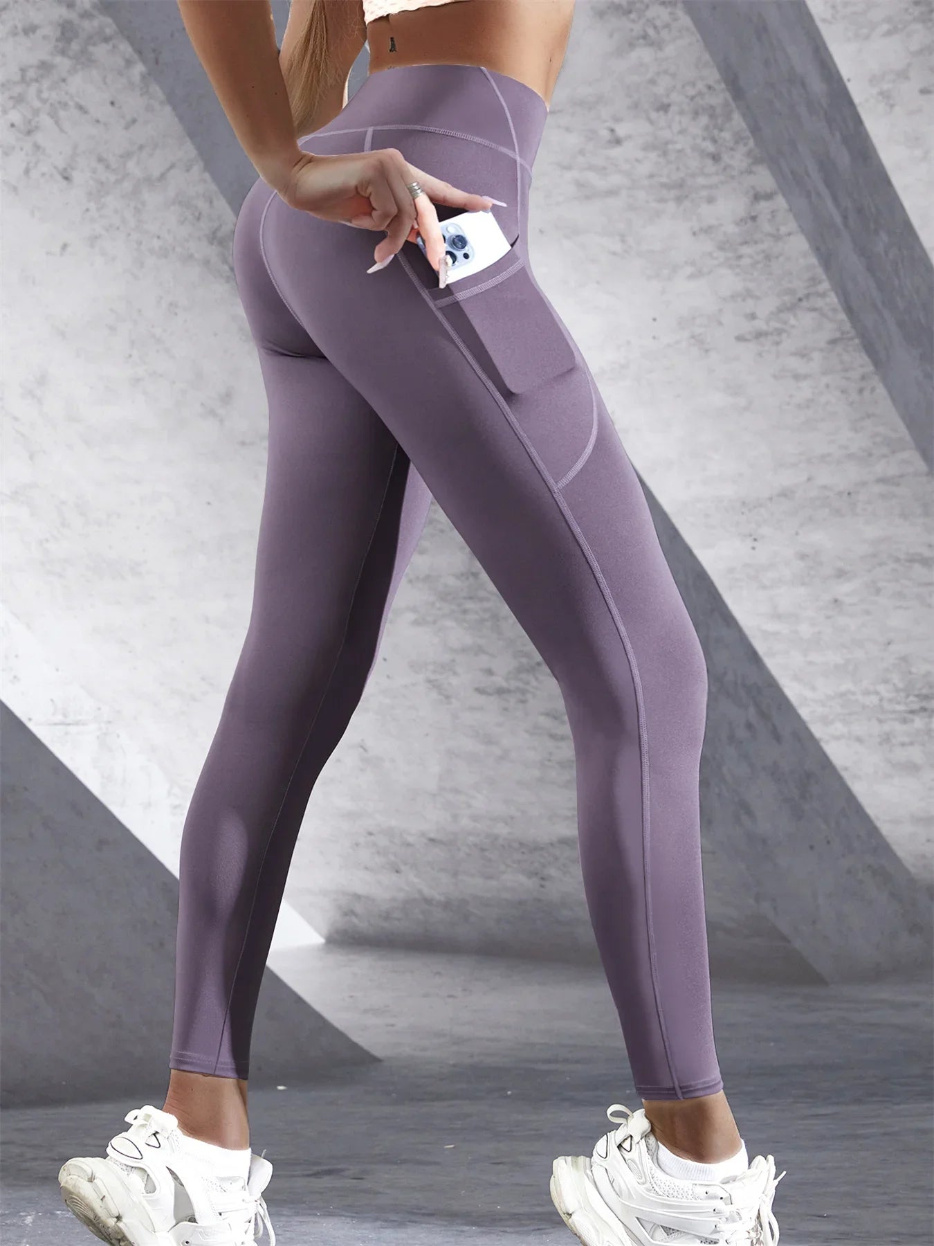 Solid Color Side Pockets Leggings For Women High Waist Sportswear/Cycle Yoga Pants Push Up Fitness Leggings