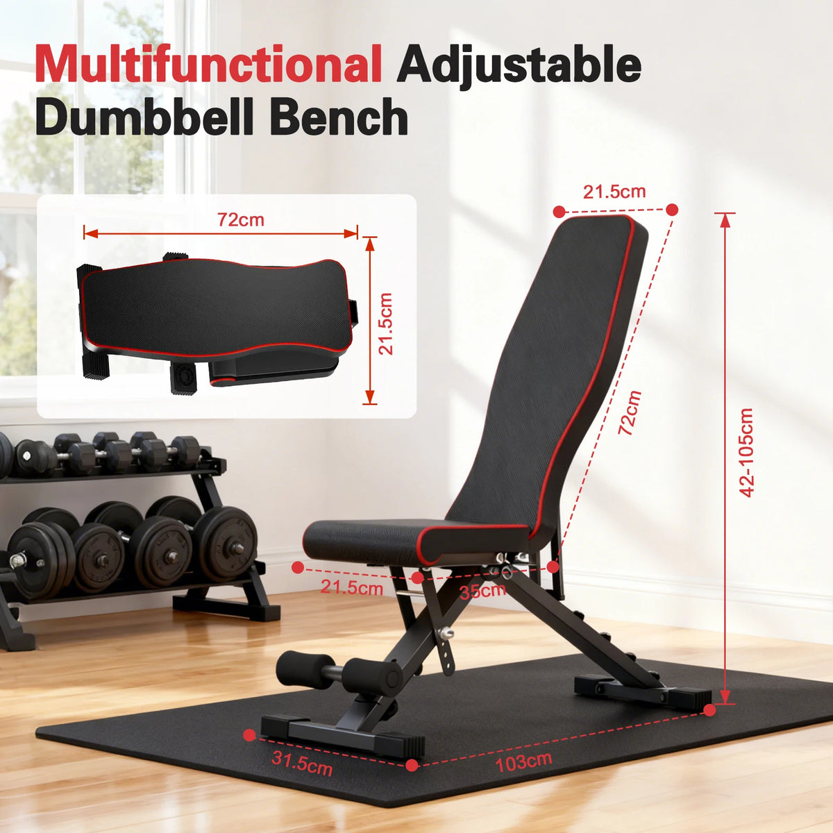 Multifunctional Dumbbell Bench Adjustable Foldable Weight Bench/Abdominal Waist Fitness 660LBS Capacity for Home Gym 6-Position Bench