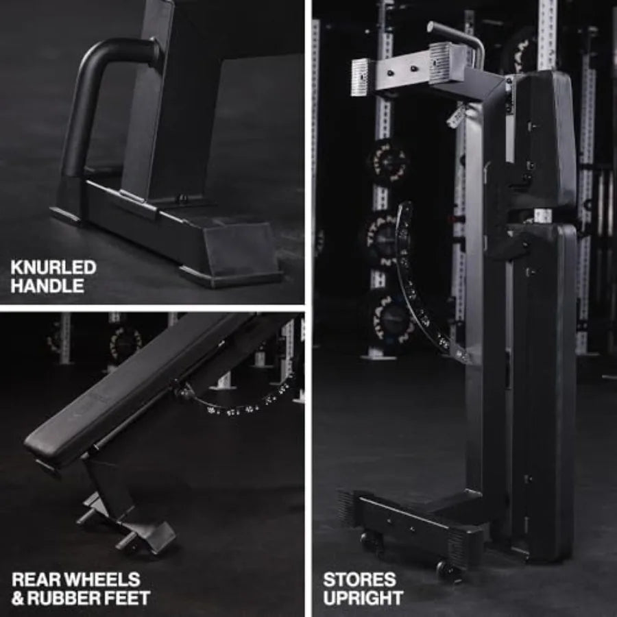 Home gym weightlifting bench: steel, black 650 LB capacity/adjustable flat/incline/upright positions for strength training
