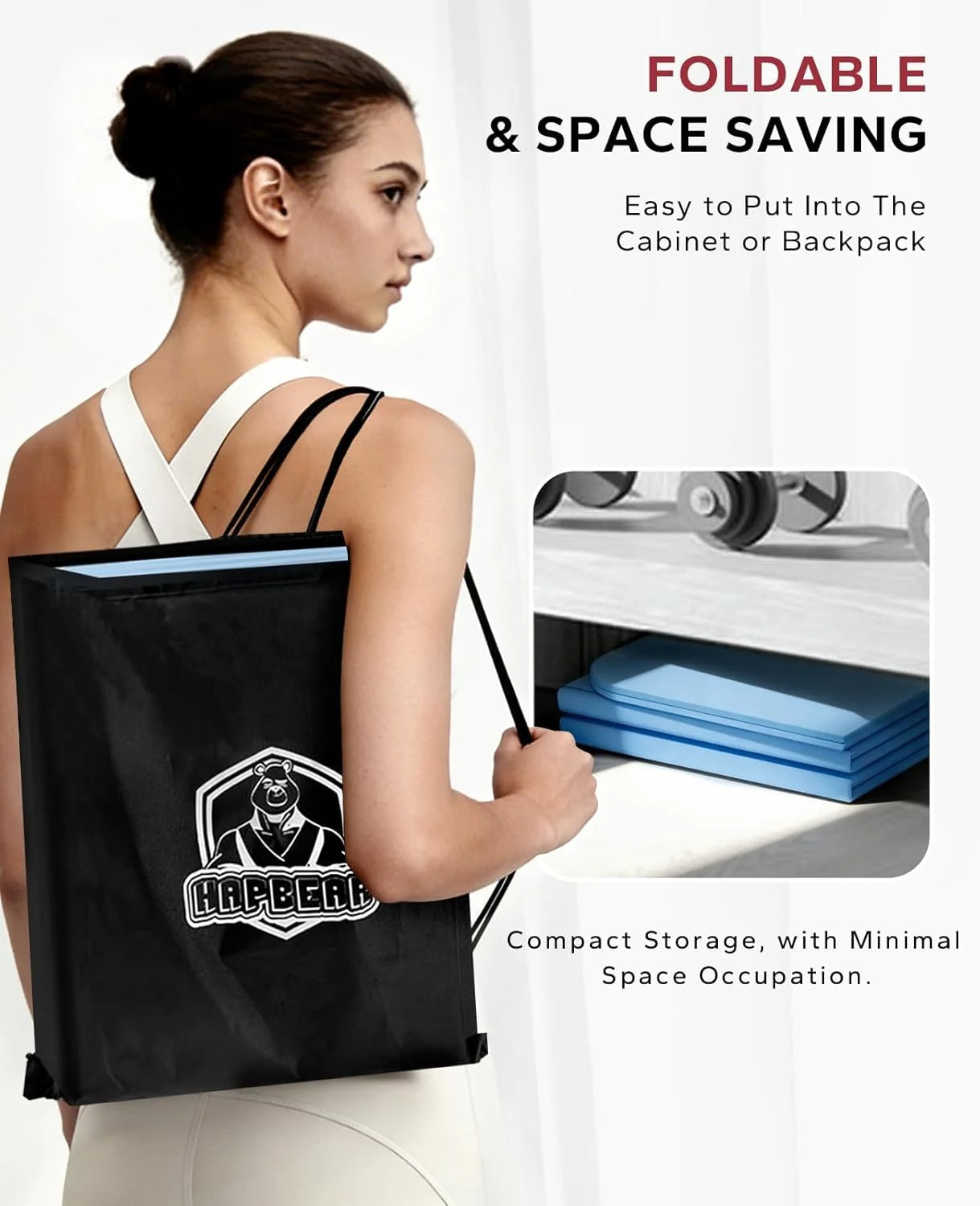HAPBEAR Foldable Yoga Mat - 72"x24"x0.24" (6mm), Non-Slip/TPE Exercise Mat for Home Workout Yoga Pilates Stretching