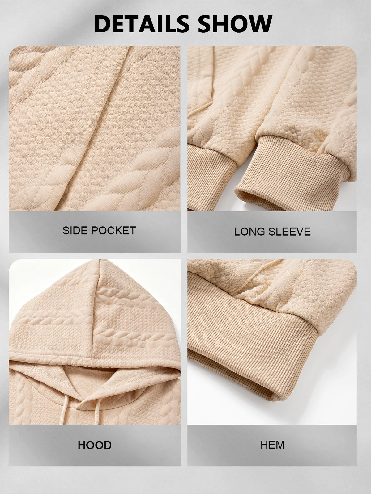 Men's Winter Warm Fleece Hoodie Cable Knit Textured Pullover/Hooded Sweatshirt Kangaroo Pocket for Gym Street Cold Weather Jacket