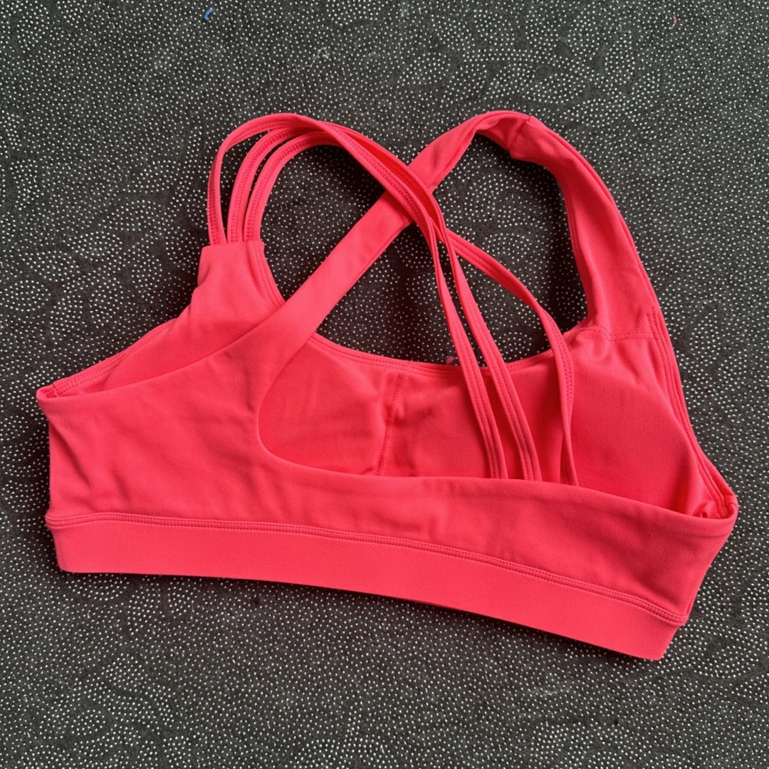 Solid Color Butter Cross Gym Yoga Underwear Women Cross Back/Shoulder Straps Fitness Sport Bra High Impact Push Up Top With Pad