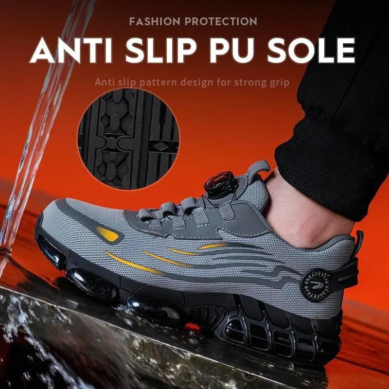 Men's Lace Up Low Top Anti Piercing & Anti Smashing Safety Shoes/with Rotating Button, Contrast Mesh Work Shoes, for Outdoor
