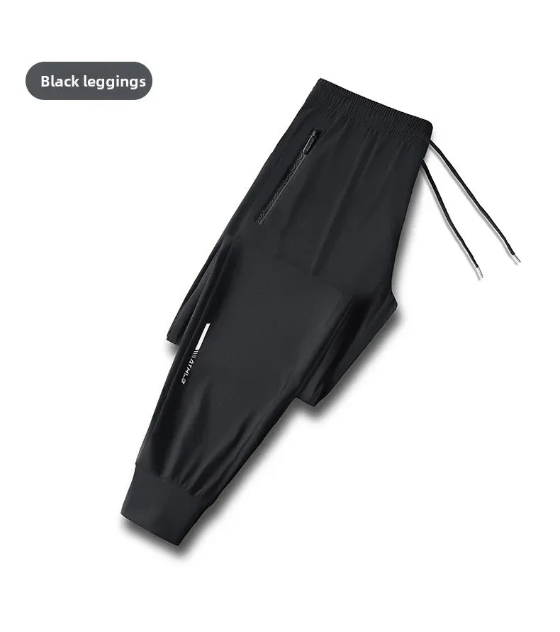 Men's solid color pants summer ice silk elastic quick drying/loose sports pants suitable for casual and business wear M-8XL