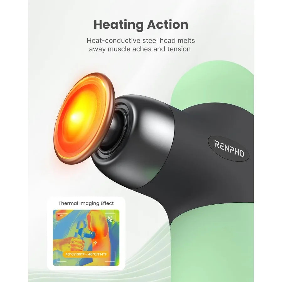 Mini Thermal Massage Gun with Heat for Targeted Muscle Relief/Portable Deep Tissue Percussion Massager with Adjustable Intensity