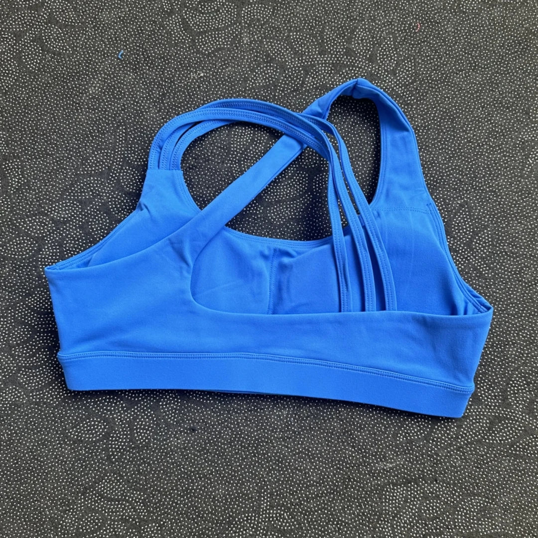 Solid Color Butter Cross Gym Yoga Underwear Women Cross Back/Shoulder Straps Fitness Sport Bra High Impact Push Up Top With Pad