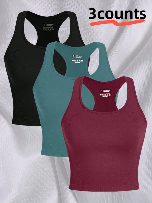 Women's Sleeveless Sports Vest Racing Back Design/Spandex Fitness Top for Running Gym Workout