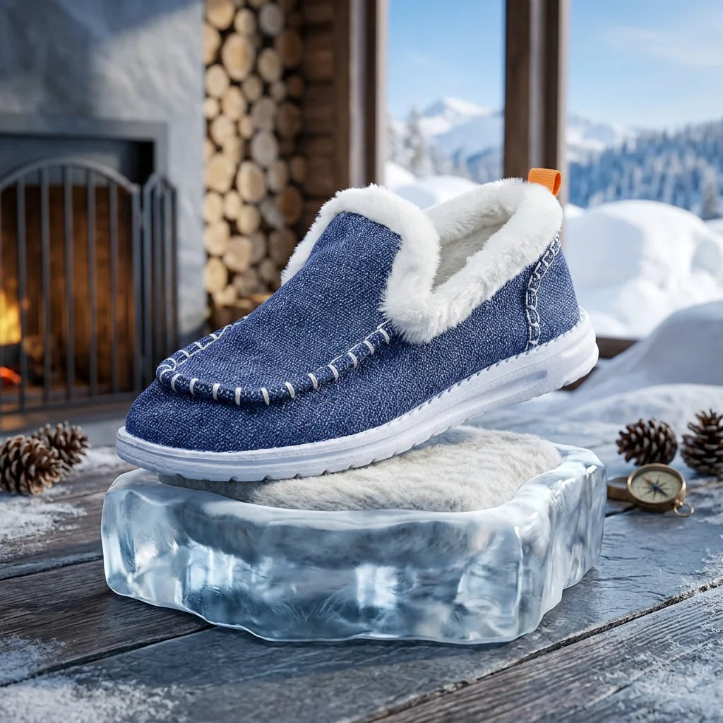 Women Winter Denim Fabric Fuzzy Fleece Lined Loafers Slip On/Warm Moccasin Shoes Non Slip Wear-resistant Soft Sole