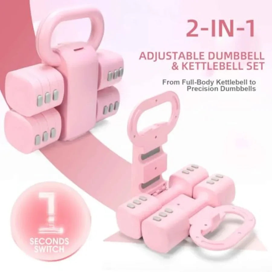 Adjustable 2-in-1 Convertible Kettlebell Dumbbells Set 4 in 1/Free Weights Dumbbell Set of 2 Each 2.2 3.3 4.4 5.5lb Quick Change