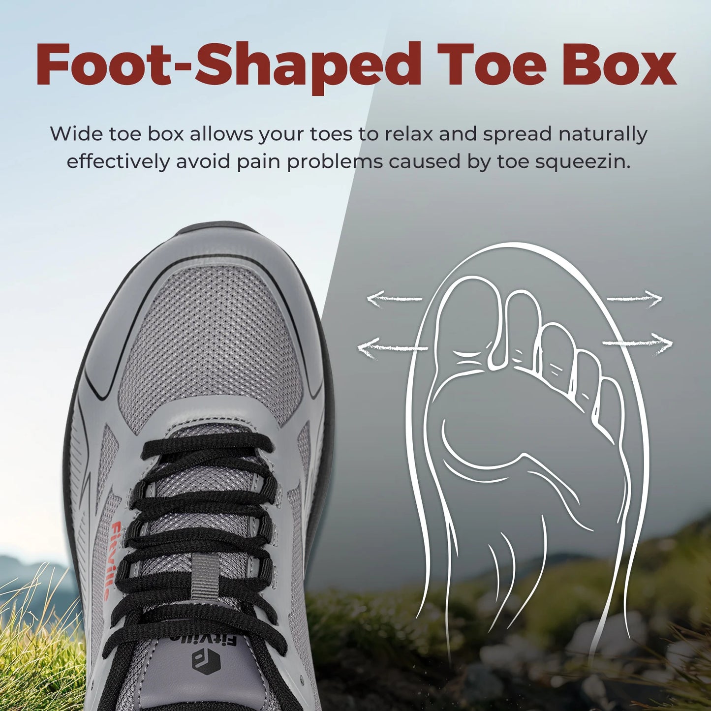 FitVille Extra Wide Trail Running Shoes Non-Slip Men's Sneakers/Lightweight for Male Swollen Feet Arch Support Pain Relief