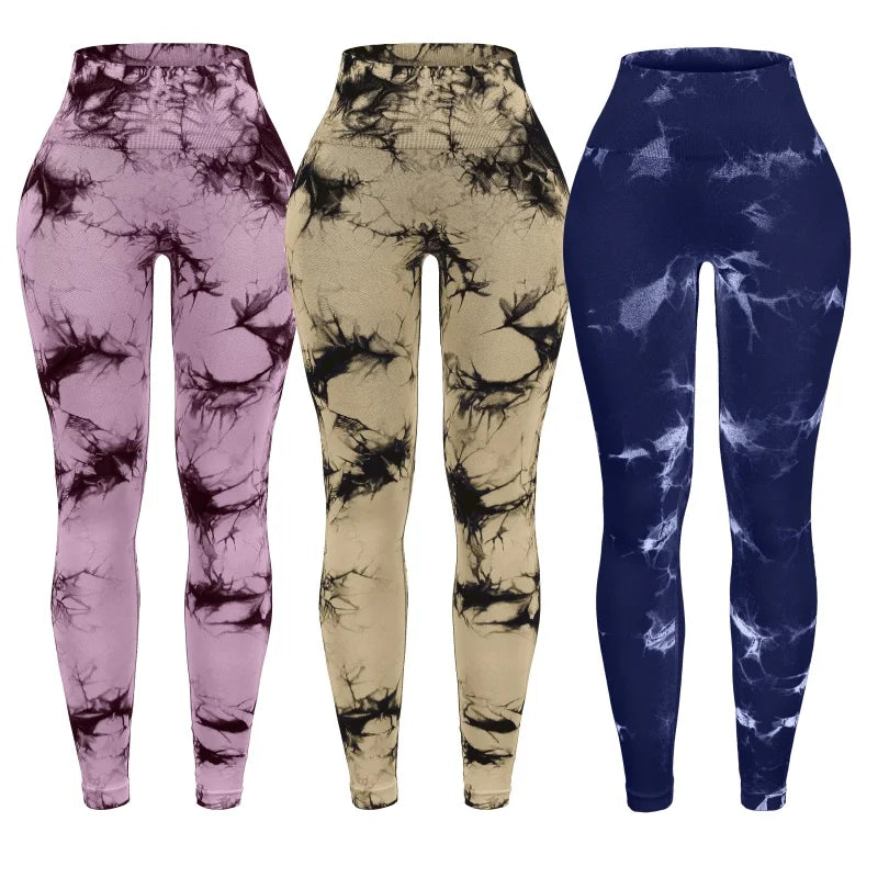 3 Piece Workout Leggings Sets for Women High Waisted Tie Dye Gym Scrunch/Lifting Seamless Yoga Leggings Athletic Pants