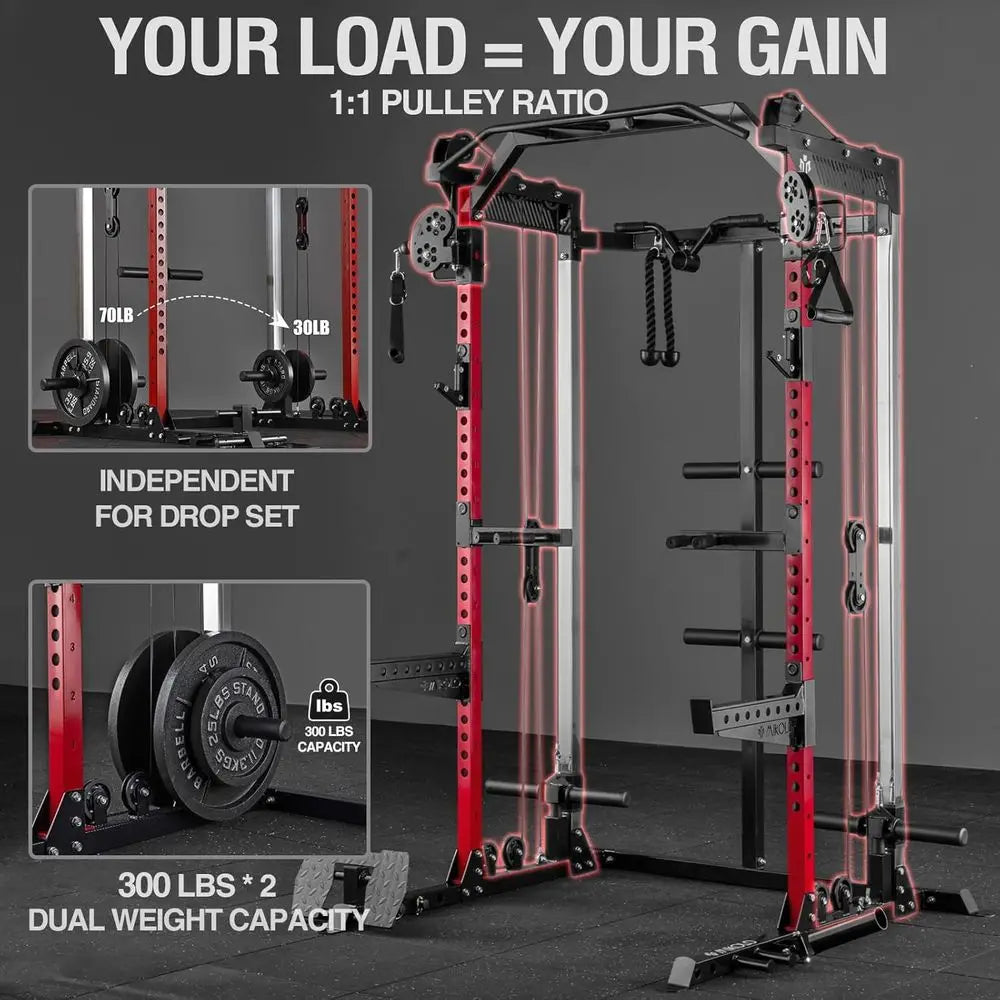 Dual Pulley 2000LB Home Gym Power Cage/with 2000-Pound Capacity for Versatile Workouts