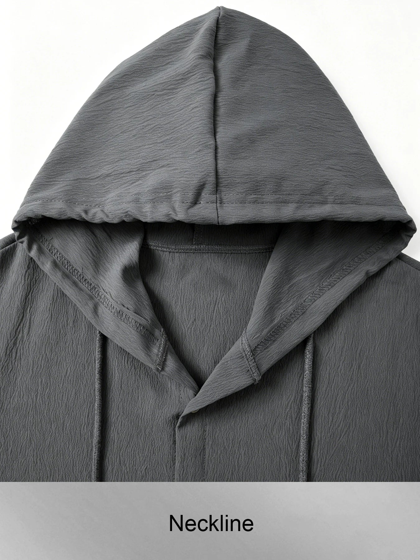Men Hooded Button Down Shirt With Wrinkle Textured Long Sleeve Hoodie/Jacket Drawstring Hood Casual Loose Open Front Shacket