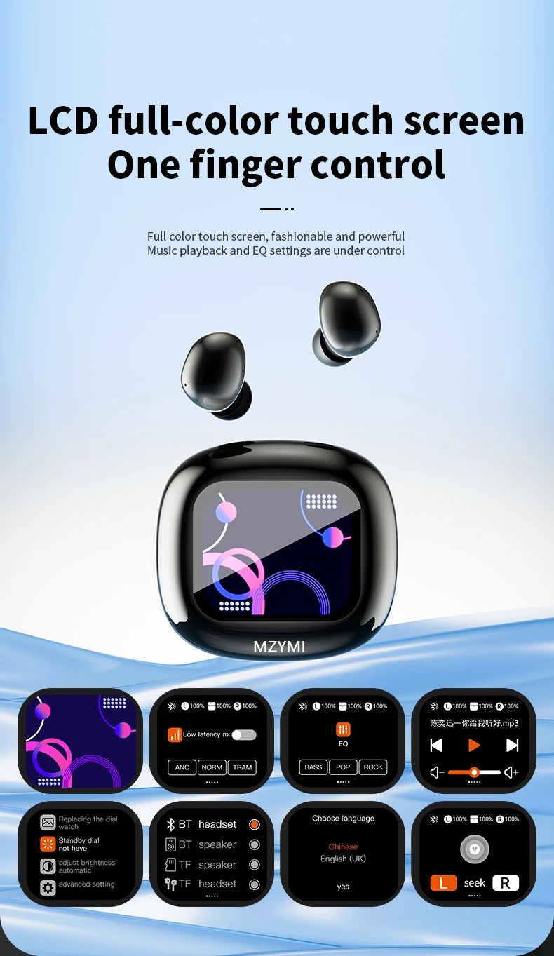 MZYMI S09 Wireless Earphone Bluetooth5.4 Active Noise Cancelling/ Touch Control Headphone Support TF Card In Ear Earbud With Mic