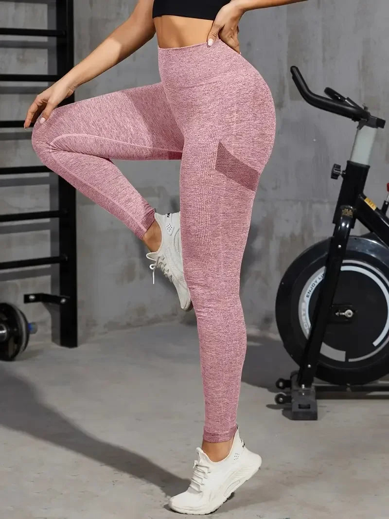 Solid Color Seamless Yoga Leggings High Waist Fitness/Running Workout Sports Pants Women's Activewear