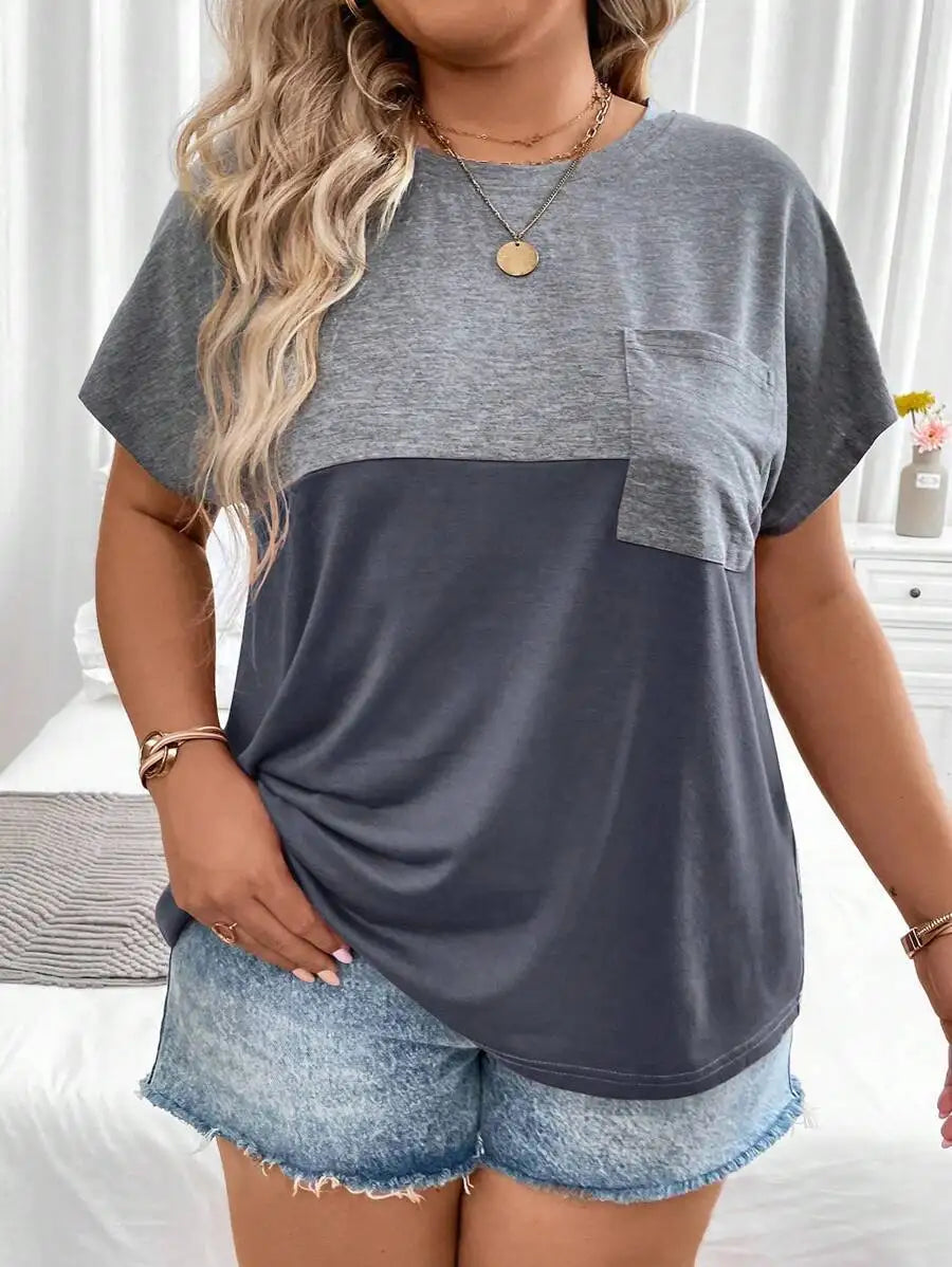 Color Block Pocket T-Shirt/with Batwing Sleeves for Women