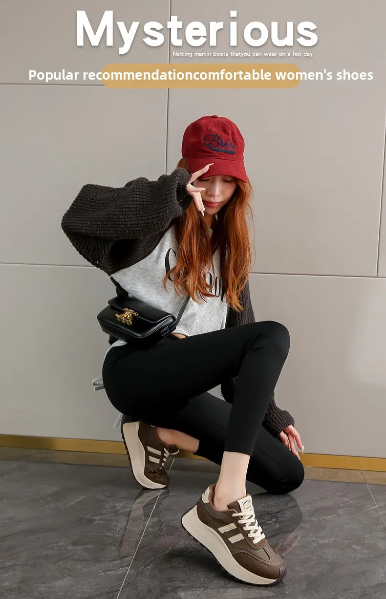 New Summer Autumn Women's Shoes With Thick Sole Casual Board Shoes/Spliced Sports Leather Surface Shoes For Students