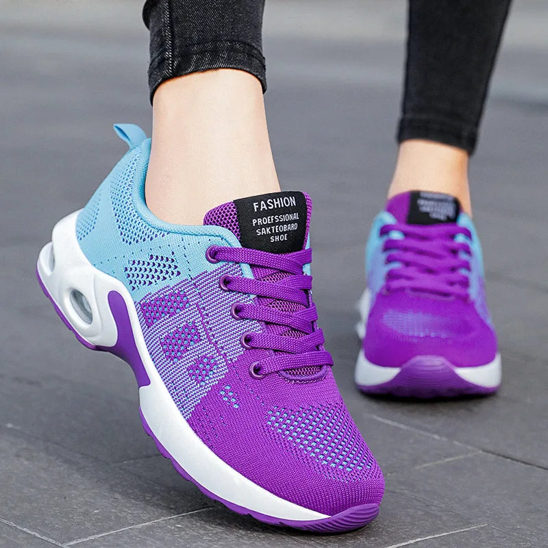 Women's Colorblock Purple Blue Air Cushion Sneakers/Breathable Mesh Lightweight Athletic Shoes