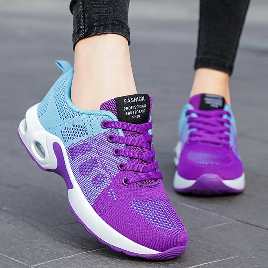 Women's Colorblock Purple Blue Air Cushion Sneakers/Breathable Mesh Lightweight Athletic Shoes