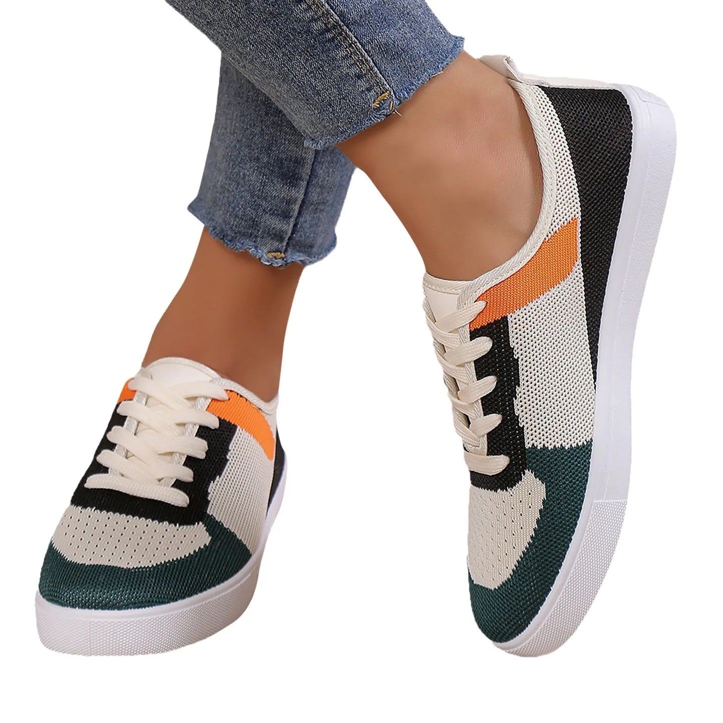 Women Casual Durable Low Heel Hiking Shoes Fashionable/Green Flat Round Toe Single Shoes Women Sneakers