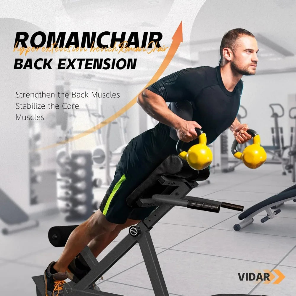 Roman Chair Back Extension Machine Lower Back Hyperextension Bench/Adjustable Exercise Equipment for Hamstring