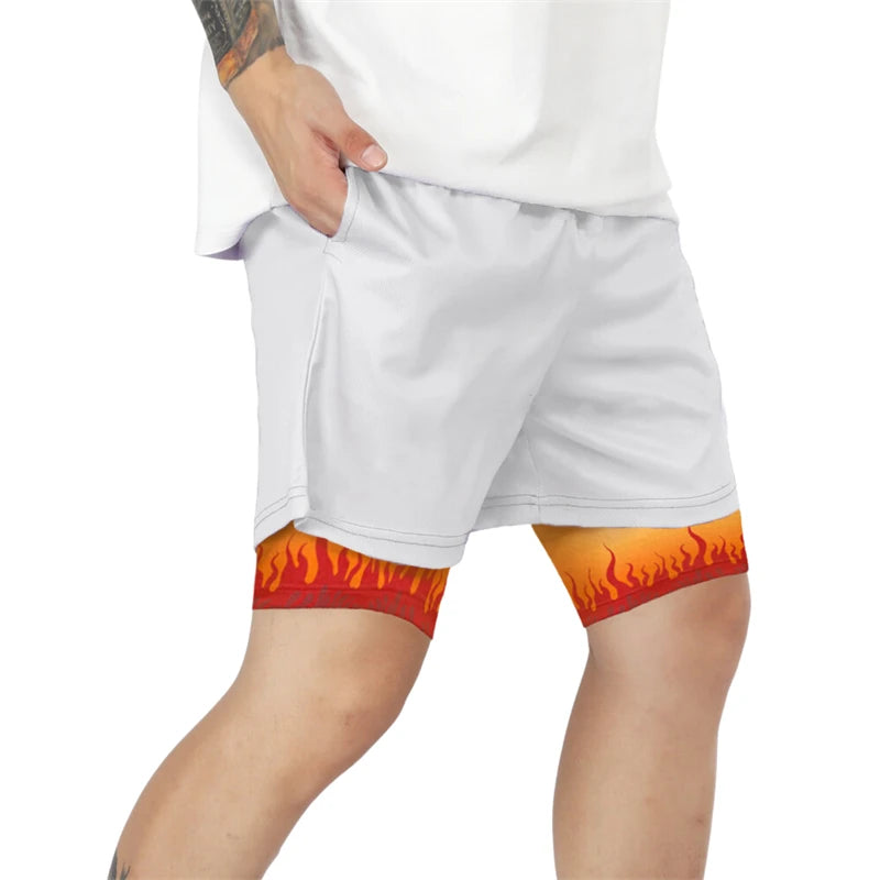 Stylish 2 in 1 Workout Running Shorts for Men Gym Athletic/Quick Dry Shorts with Liner Summer Casual Print Shorts with Pockets