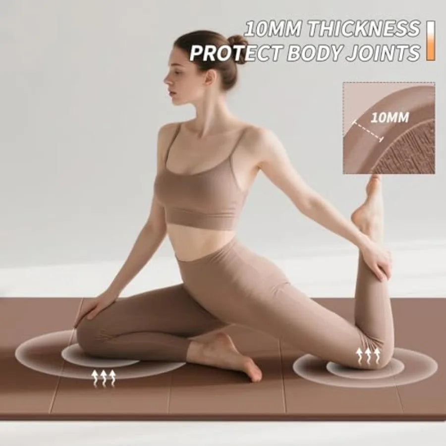 Foldable Fitness Yoga Mat 2/5" 10MM Extra Thick SGS Certified/Non-Slip TPE 75x26" Extra Long-Wide Portable and Easy Store