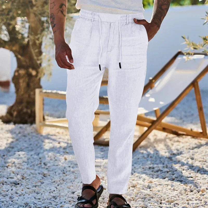 Men s Lightweight Linen Trousers with Adjustable Drawstring/Waistband and Straight Leg Design for Comfortable Summer Wear