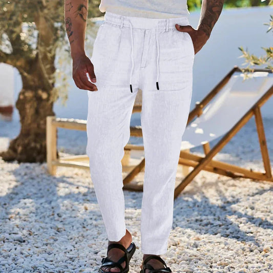 Men s Lightweight Linen Trousers with Adjustable Drawstring/Waistband and Straight Leg Design for Comfortable Summer Wear