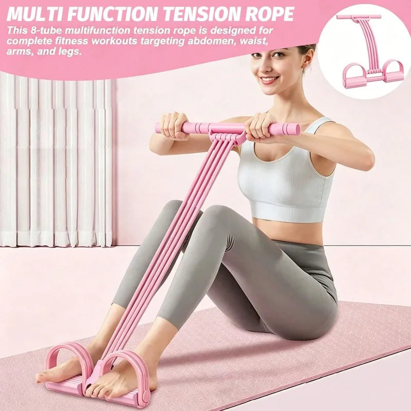 Home Workout Foot Pedal Resistance Bands with Handle/Tube Natural Rubber Tension Rope Multifunction Yoga Pilates