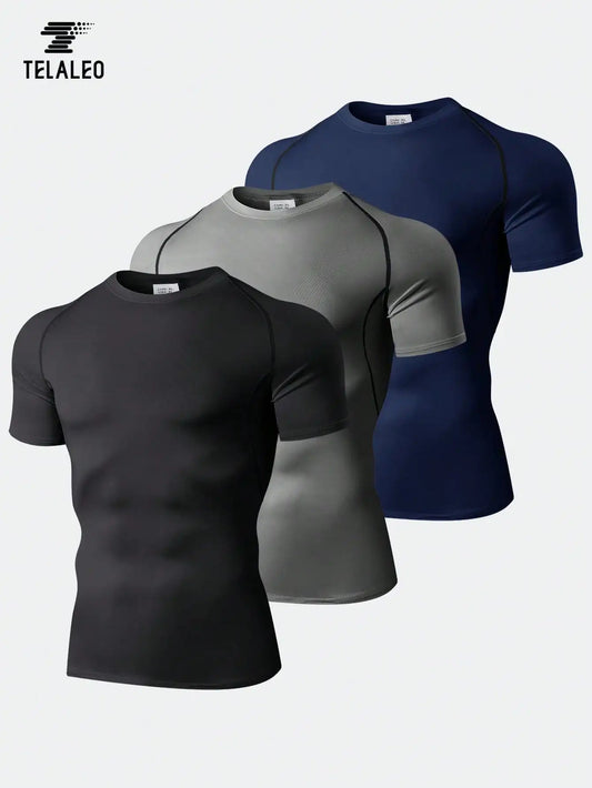 3-Pack Men's Compression Short Sleeve T-Shirts/Breathable & Moisture-Wicking for Fitness