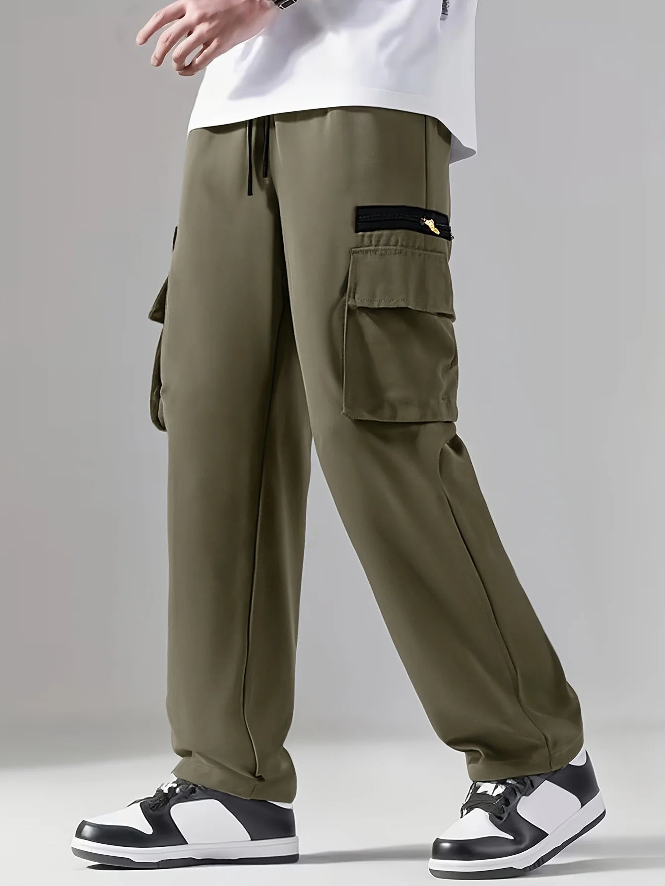 6 pieces of men's regular outdoor pants, work pants fashionable pants/and sports pants multi pocket drawstring elastic waist casual pants