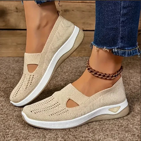 Women's shoes Solid Color Breathable Sneakers casual sneaker/women's summer sneakers Low-top Knitted Casual Shoes Mom Shoes