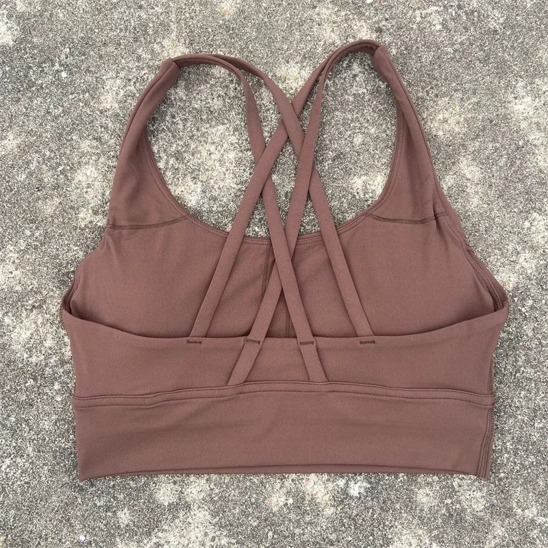 Cross Straps Sports Bra Women Gym Sports Top High Support/Fitness Bralette Yoga Vest Push Up Running Underwear With Chest Pad