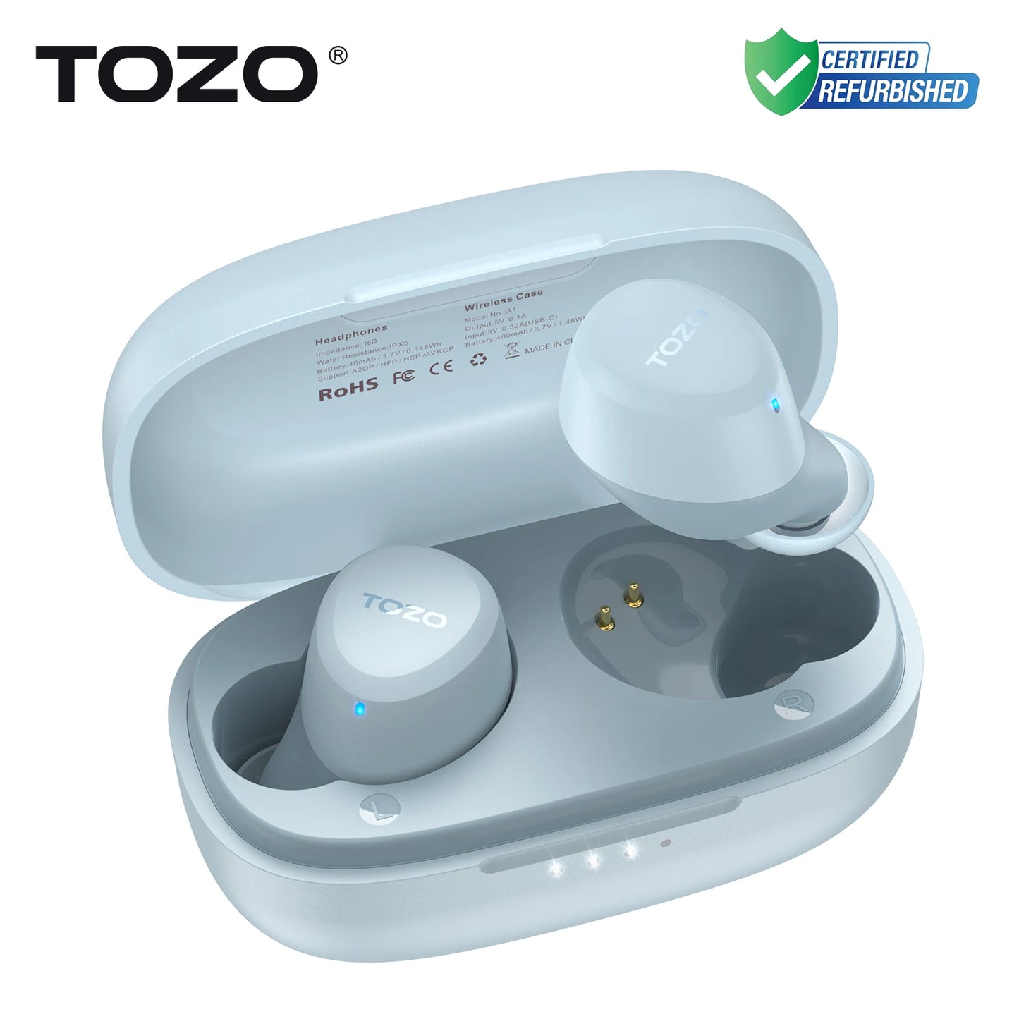 Refurbished TOZO TWS Earbuds in-Ear Wireless Bluetooth Headsets/with Mic Touch Control Sport Waterproof for Iphone Android
